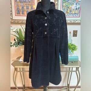 J.JILL BLACK RIBBED CORDUROY DRESS EMBROIDERED BUTTON DOWN SIZE MEDIUM PETITE
